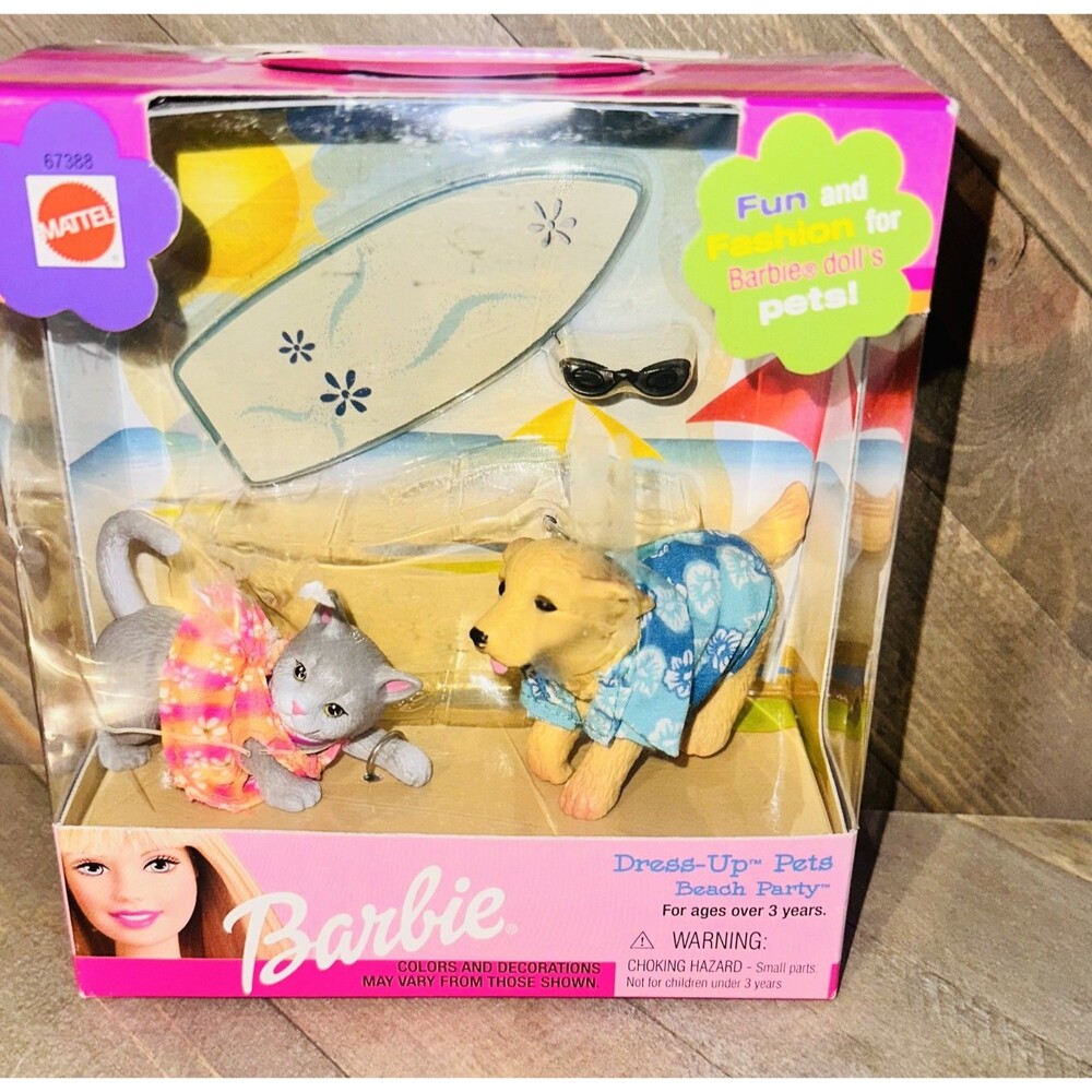 Barbie Dress Up Pets Beach Party Gray Cat Lab Puppy Dog Dated 2000